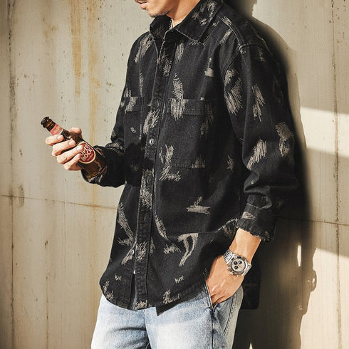 Vintage Brush Pattern Long Sleeve Shirt P1843